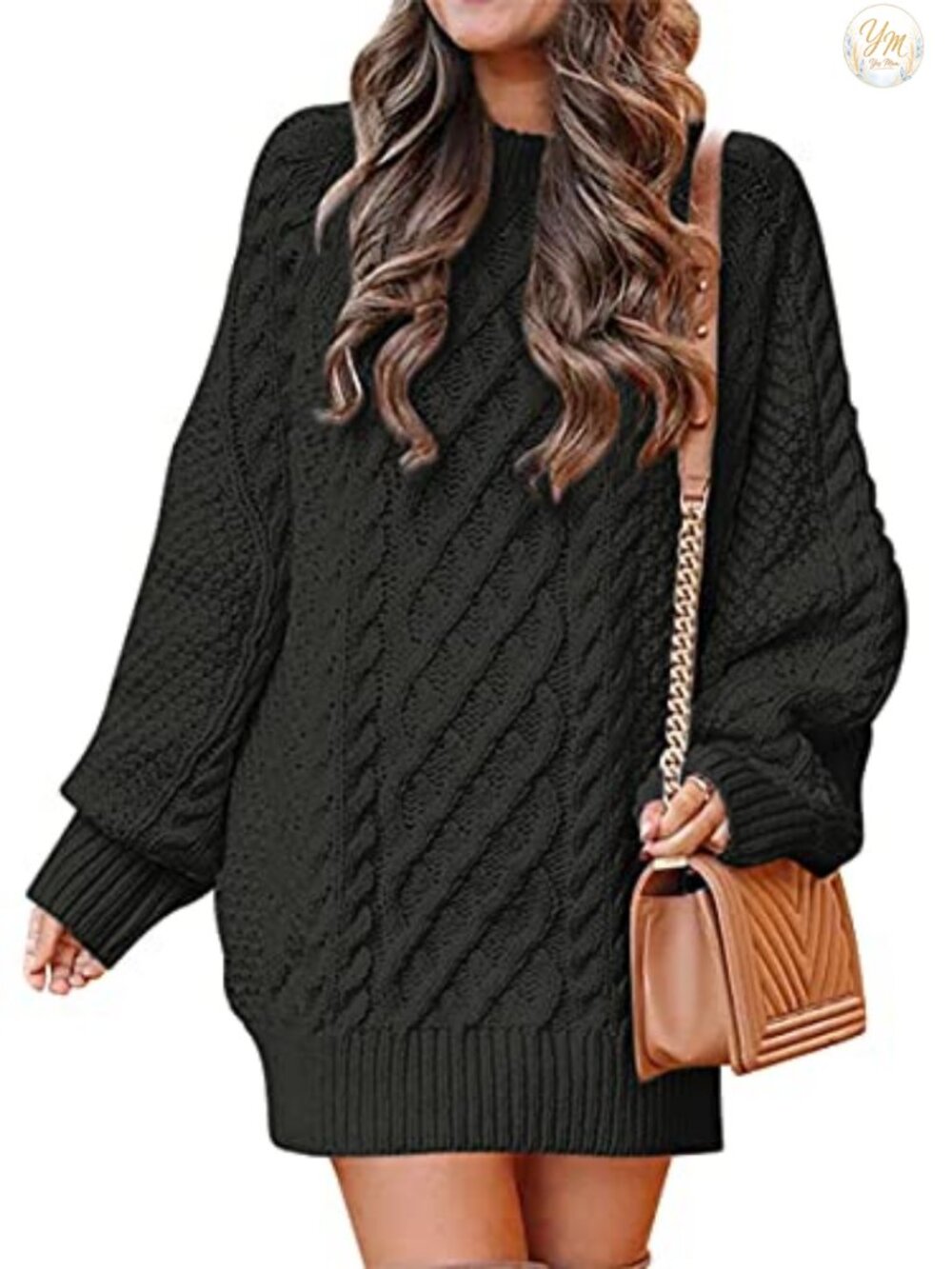 Oversized Cable Knit Mini Sweater Dress Women Long Sleeve Fall